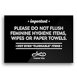 Reilly Originals 3.5x5 Inch Designer Bathroom Sign, Do Not Flush Feminine Hygiene Items, Wipes, Paper Towels ~ Ready to Stick ~ Premium Finish, Durable