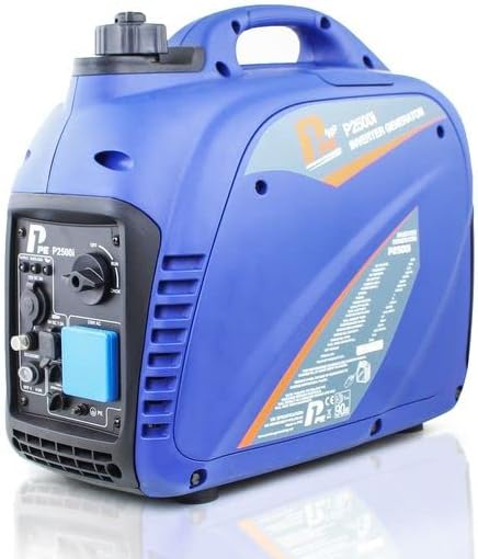 P1pe 2200W Portable Petrol Inverter Generator, 98cc Engine, 2.2kW, Silent Generator, 230v Socket, 12v DC, 5v USB, Compact, Portable