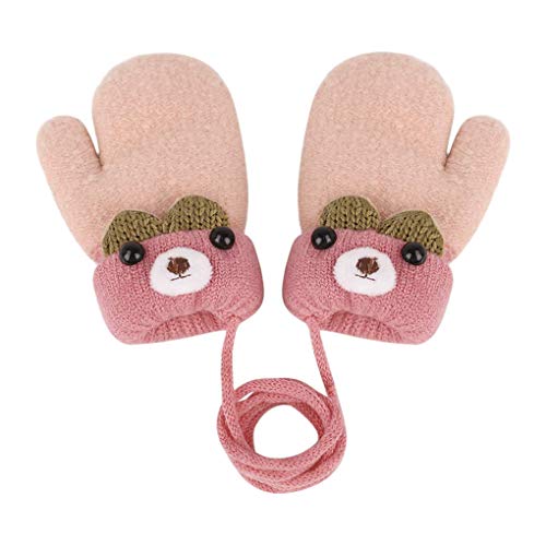 TINAYAUE Knitted Wool Gloves Winter Warm Full Finger Mittens Cute Cartoon Gloves Thicken Velvet Hanging Neck Mittens 0-3 Y