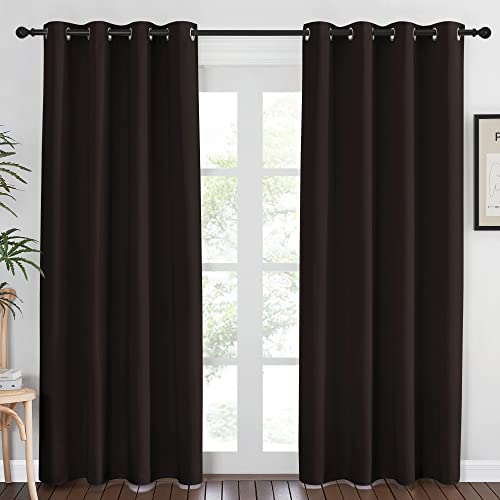 NICETOWN Blackout Room Darkening Curtain Panel - (Toffee Brown Color) Window Treatment Panel for Home Theater, Noise Reducing Drape/Drapery, 52 inches Wide by 84 inches Long, 1 Piece