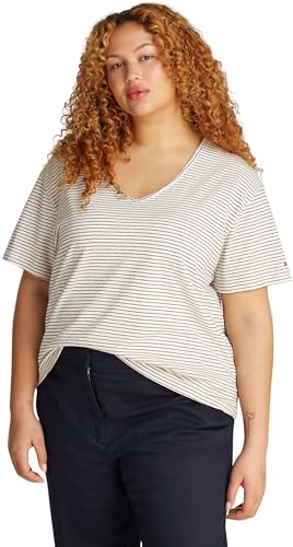 Donna T-Shirt Maniche Corte Modern Linen con Scollo a V Multicolore Night Navy STP 54