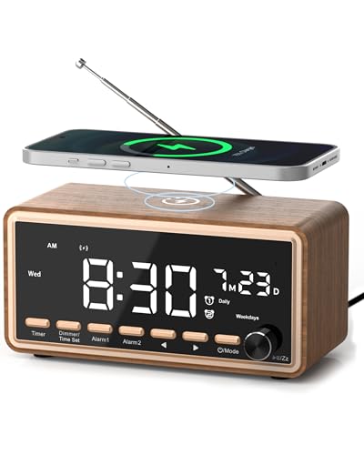 Wecker Digital mit FM-Radio, Dual-Alarm, Bluetooth Lautsprecher, White Noise Machine, Wireless Charger, Dimmbar Digital Uhr–Geschenke für Männer,...