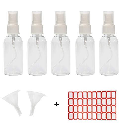 5pcs 50ML lightweight spray bottles with fine and even spray, easy to carry and reusable
