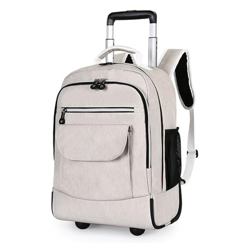 Rolling Backpack with Wheels, Travel Laptop Bag, Multiple Storage Pockets, Hidden Pull Bar(White)