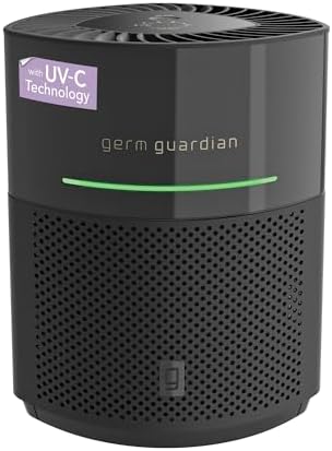 GermGuardian AirSafe+ Intelligent Air Purifier with 360° HEPA 13 Filter, Captures 99.97% of Pollutants, Wildfire Smoke, Large Rooms, Air Quality Sensor, UVC Light, Zero Ozone Verified, Black, AC3000B