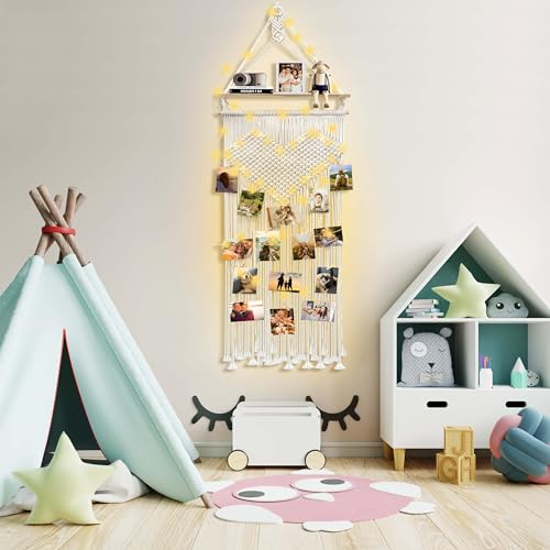 Homecor NO Macrame Photo Display Hanging Shelf, Boho Wall Room Dorm Bedroom Love Decor, Picture Frame Collage Board thumb #5