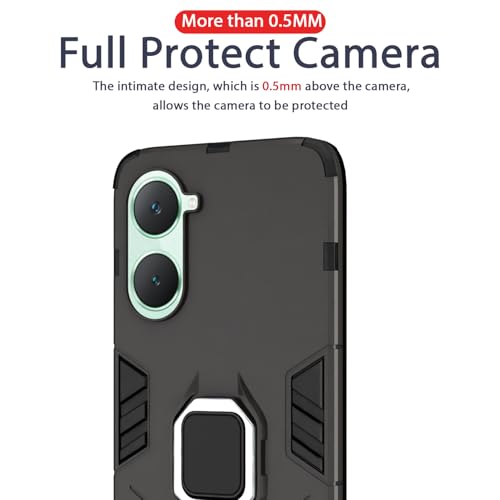Image of Pikkme D5 Tough Armor Bumper Case | 360 Protection Case | Ring Holder Stand Back Cover for iQOO Z9 Lite 5G / Vivo T3 Lite 5G / Vivo Y18 / Y18e / Y03 (Black)