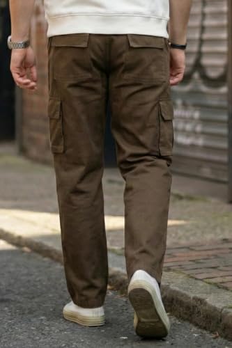 Image of Veirdo Pure Cotton Baggy Fit Regular Length Mid Rise 6 Pocket Cargos for Men (Colors Available: Black, Olive, Grey, Brown & Navy)