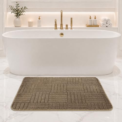 Image of LUXE HOME INTERNATIONAL Microfiber Bath Mat for Bathroom Anti Slip Water Soak Plush Soft Bahrain Maze Door Mat for Home Bedroom Washable Floor Rug (40x58cm Coffee) Pack of 1