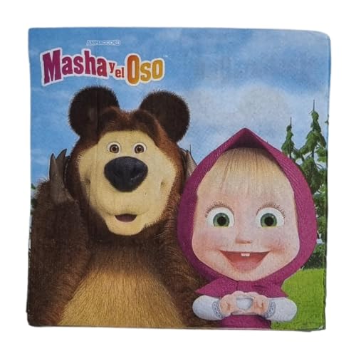 BeenSmile - Macha et l'ours Décoration d'anniversaire avec guirlande, pinata et serviettes pour votre fête à thème