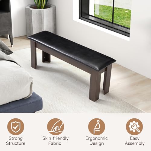 ECOTOUGE Dining Bench, 44 inch Farmhouse Decor Indoor Kitchen Table Bench, Set of 2 Modern Entryway Shoe Rack Bench, Outdoor Bench, Solid Wood Benches for Living Room, Hallway, Bedroom, Black