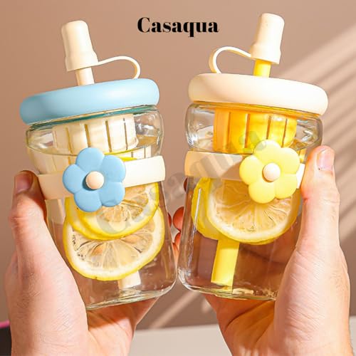 Image of Glass Tumbler with Infuser Lid and Straw - 400ml, Set of 1, Flower Cup, Travel Sipper Bottle for Juice Cocktail Iced Tea Coffee Hot Cold Drink Cup (Receiving Random Color)