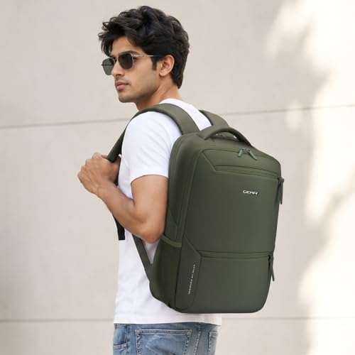 Image of Gear Armour 19 inch /28L Large Faux Leather Anti Theft Water Resistant Laptop Backpack with Raincover | Travel Backpack | Casual Backpack for men /women (Olive)