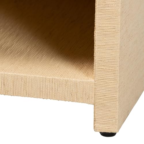 Bali & pari William Grasscloth 1-Drawer Nightstand with Open Shelves - Woven Texture Bedside Table with Gold Knob, Modern Coastal Accent Table for Bedroom - Image 8