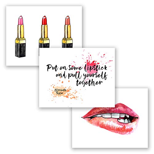 Fashion Posters - Set of 3 (8x10) Prints // Makeup Room Wall Art Decor Illustration // Lipsticks and Lips // Fashion Quotes