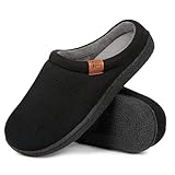 FamilyFairy Womens Slip On Memory Foam Slippers Comfy Knit Bedroom House Shoes for Indoor Outdoor Dark Black,9-10
