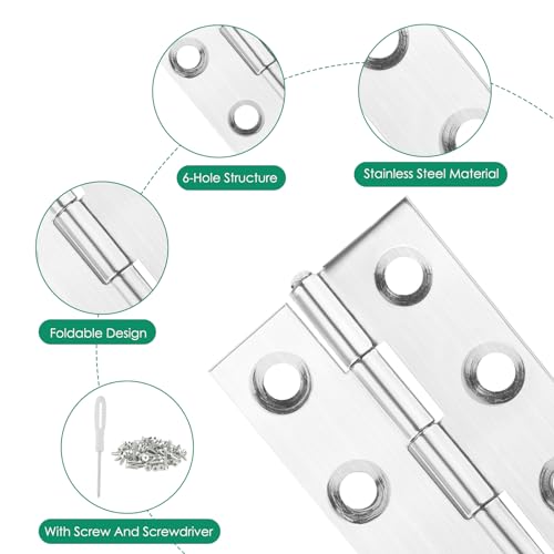 30 Stück Scharniere Klappbar, 44mm× 32mm Scharnier Edelstahl, Mini Scharniere, Scharniere Für Schranktüren, Holztüren, Möbelscharniere, Türscharniere mit Kreuzschraubendreher & 180 Stück Schrauben