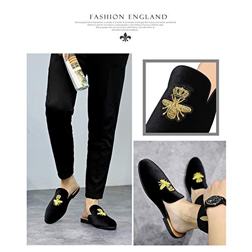 Image of FLQL Mens Shoes Luxury Velvet Gold Buckle Slip-on Penny Loafers Casual Smoking Slippers Indoor Outdoor Sandals Black Size 7-13