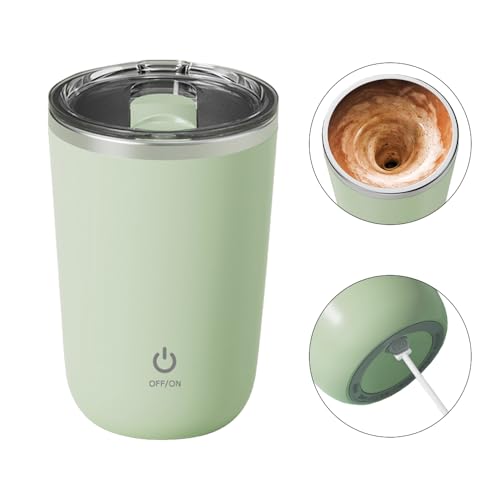 Self Stirring Coffee Mug, 350ml Rechargeable Stainless Steel Self Stirring Cup Electric High Speed Mixing Cup Household with Lid for Coffee Milk Cocoa (Green)