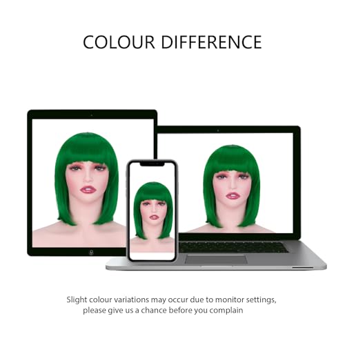 Image of Rose bud Forest Green Bob Wig with Fringe 12 Inch Short Straight Costume Wigs for Women Cosplay Party Halloween