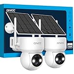 GNCC Solar CCTV Camera Systems, 2MP Security Camera Outdoor Wireless, Home Security Solar Battery Powered, PIR Detection, Colour Night Vision, 360° PTZ, 2-Way Audio, 2.4 GHz, Siren, (2-Pack)
