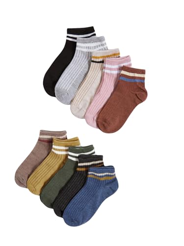 OYOANGLE Women's 10 Pairs Vintage Striped Ankle Socks Athletic Sport Casual Crew Socks3