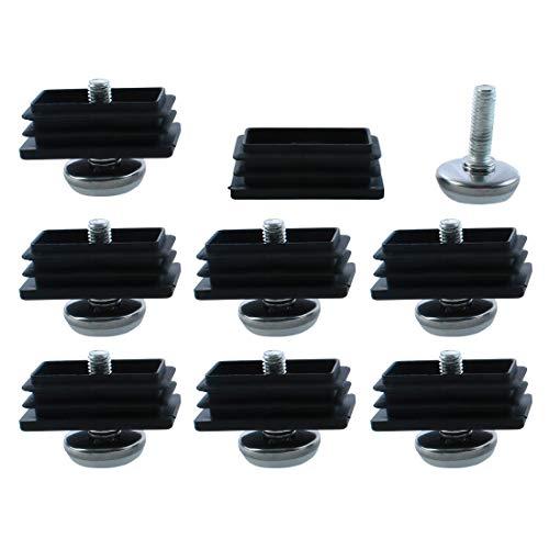 sourcingmap Adjustable Leveling Feet 25 x 50mm Rectangle Inserts Furniture Glide 8 Sets, Black