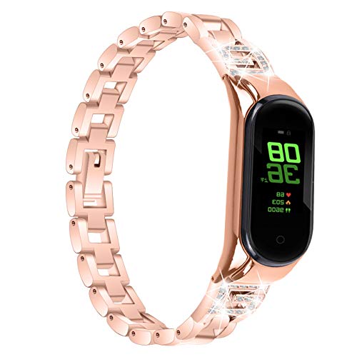Watch Strap For Mi Band 5,FuriGer Bling Stainless Steel Replacement Women Wratch Band Bracelet Strap For Xiaomi Mi Band 5 (Rose Gold)