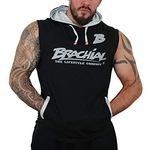 Brachial Premium Herren Tank-Top Boxer mit Kapuze Schwarz 4XL - für Fitness Bodybuilding Workout Gym Kraftsport Freizeit