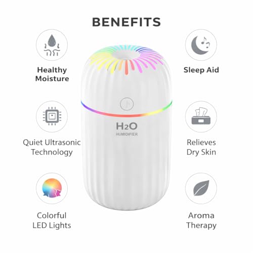 Image of H2O Rainbow Style Scent Oil Diffuser Humidifier with Colorful LED Light | USB Mini Air Humidifier & Aromatherapy Diffuser for Bedroom, Office & Car