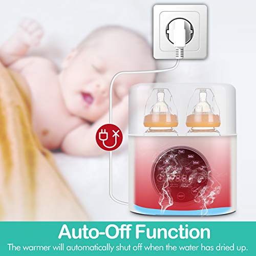 Bottle Warmer, CREPOW Fast Baby Bottle Warmer and Sterilizer Double Bottle 6-in-1 Fast Food Heater Defrost Warmer for Baby Milk Breastmilk Formula with LED Display Thermostat Timer Function