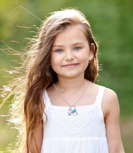 Mermaid Birthstone Necklace for Kids Girls Heart Mermaid Tail Beaded Necklace Gifts Birthday Jewelry for Little Teens Girls Daughter Granddaughter Niece3