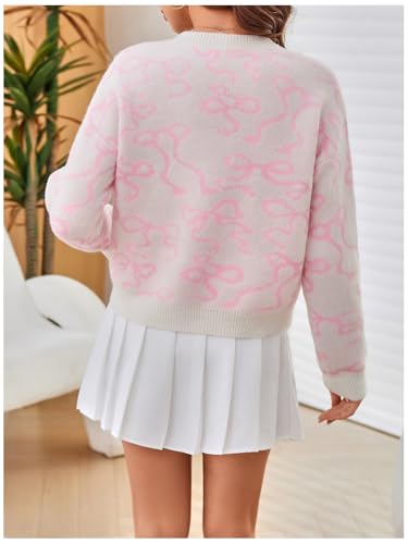 Image of RoseSeek Women's 3D Floral Appliques Crewneck Sweaters Long Sleeve Drop Shoulder Pullovers Elegant Knit Tops