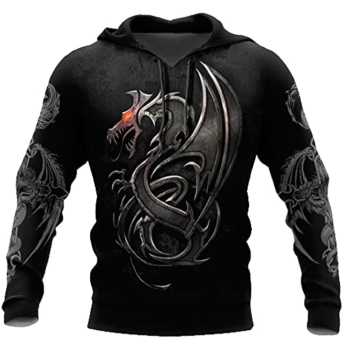 Unisex Novelty Hoodies 3D Printed Armor Tatto And Dragon 3D Printed Pullover Sweatshirt, Armor Tatto And Dungeon Dragon Zip Hoodies with Front Pocket Gifts For Men And Women,Chrismas,Birthday