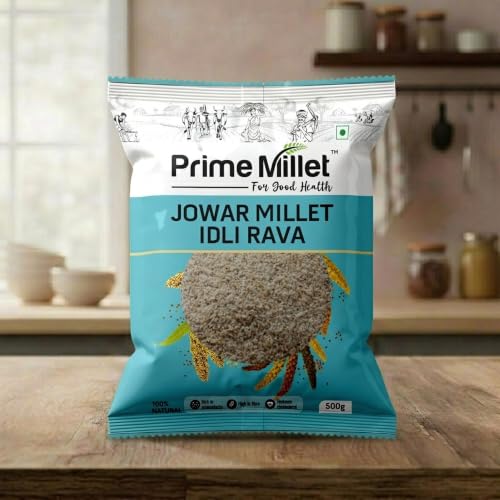 Image of Prime Millet For Good Health Organic Jowar Idli Rava | Premium Sorghum Millet Idli Mix | High Fiber Superfood | Gluten Free Healthy Breakfast Ingredient | Supports Healthy Digestion | Natural Unpolished Jowar Rava | Ancient Grain Nutrition (500 Gram)