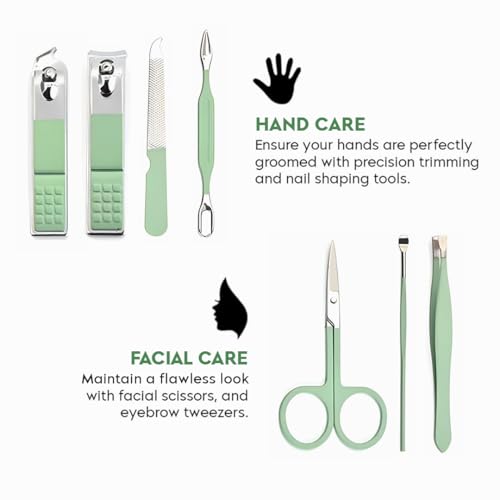 Image of Gleva 7 Pieces Nail Grooming Kit, Stainless Steel Manicure Kit, Nail cutter set, Non Slip Handle, Manicure Pedicure Kit, Nails Tool Personal Care Nail Clipper Kit with Case for Women and Men
