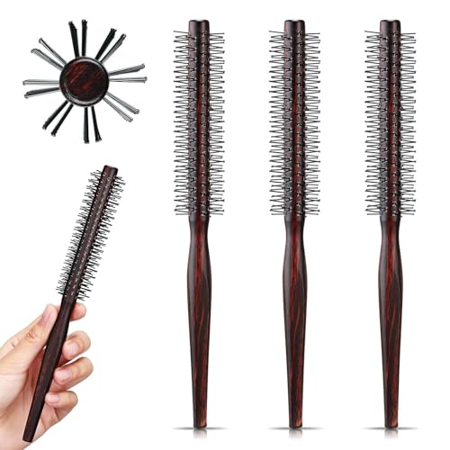 CLDURHGE 3 Piezas Cepillo Pelo Redondo Madera, Cepillo Redondo para Peinar Pelo con Mango de Madera Cerdas de Nailon Peine para Flequillo, Cabello Fino, Rizado