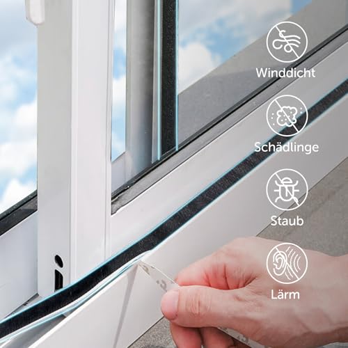 shinfly Bürstendichtung Selbstklebend 9 mm(B) x 5 mm(D) x 5M(L), Bürstendichtung für Rolladen, Tür, Fenster, Schiebetür, Kleiderschränk Insektenschutz, Staub- und Lärm (Schwarz, 5M)