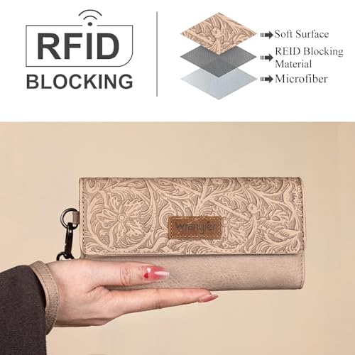 Image of Montana West X Wrangler Western Wallets for Women Trifold Wristlet Wallets Large Capacity Women Clutch Wallet with Coin Purse