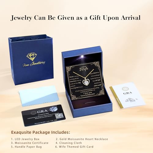 Image of 2CT Moissanite Heart Necklace for Women Wife in Gift Box,S925 Sterling Silver Jewelry for Women,Anniversary Birthday Present for Wife Her Girlfriend,18K Gold /White Gold Filled