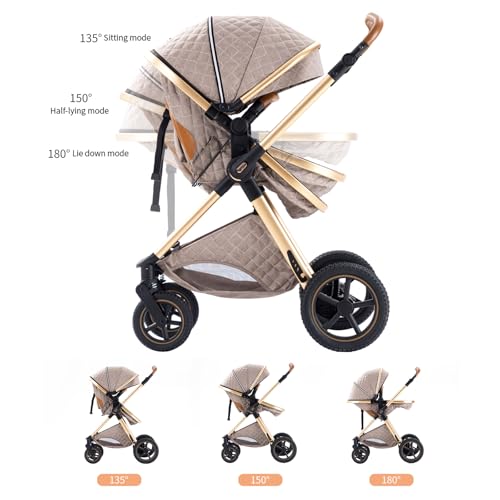 Shineey Kinderwagen 3 in 1,Puppenwagen Buggy Faltbarer Kinderwagen Set, Kombikinderwagen 3 in 1 mit Großer Bequemer Babywanne, Laufwagen Rahmen Aluminiumlegierun (H2 DEEPGREY, H2)