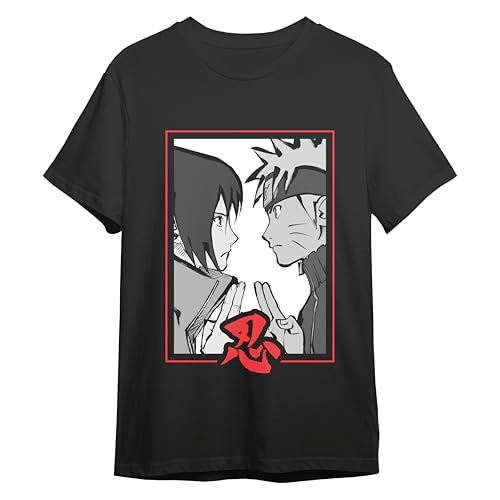 Comic Studio | Naruto Shippuden T-Shirt | Offizielles Artikel | Naruto Uzumaki & Sasuke Uchiha | Unisex | Schwarz | S