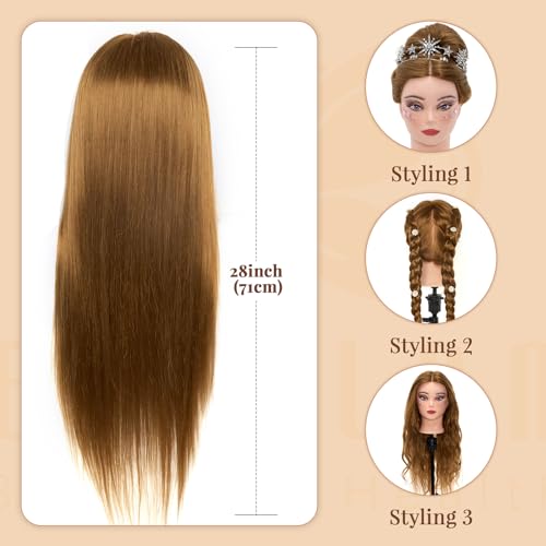 mannequin head with 80 real human hair 28 make up cosmetology manikin practice head with hairbraiding hairdressing doll head with table clamp  diy hair styling set suitable for hair extensions