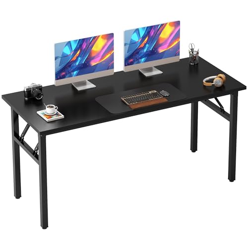 Need Folding Desk, 54 inch Large Computer Desk for Home Office, No Install Needed Study Student Writing Table Desk Workstation, Black