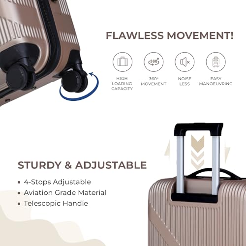 Image of ACEPACK Brampton 56 cms Champagne Hard Sided Cabin Size Luggage Trolley Bag for Travel Suitcase with 8 Spinner Wheels for Men and Women,