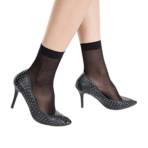 Manzi 12 Pairs Women's Ankle High Sheer Socks (12 Pairs Black) #TOP4