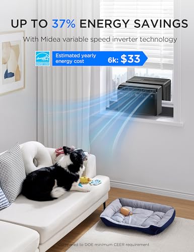 Image of JET BLACK LIMITED EDITION Midea U Shaped Window Air Conditioner for Bedroom - 6000 BTU, Smart Control, Inverter Technology - Room Darkening Side Vents - Ultra Quiet Innovative Window-Friendly Design