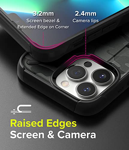 Image of Ringke DX Compatible for iPhone 13 Pro Max Case Back Cover, Silicone, TPU, PC Tough Dual-Layered Military Grade Drop Protection Heavy Duty Frame Bumper iPhone 13 Pro Max Back Cover - Camo Black