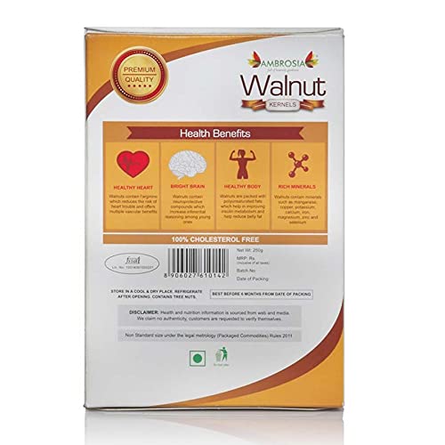 Image of Ambrosia Premium Kashmiri Walnut Kernels (Akhrot Giri) 500g (Pack of 2 x 250g) | Extra Light Halves | New Crop | Healthy Dry Fruits | Rich in Omega-3
