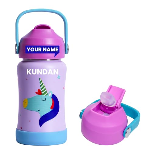 Image of rabitat Steel Play Personalized Kids Stainless Steel Water Bottle 450ml | 2 Year Warranty | Leakproof Sipper, Soft Silicone Spout, Flip-Lock Cap & Handle, BPA-Free 18 /8 SS, Anti-Skid Base, Love you